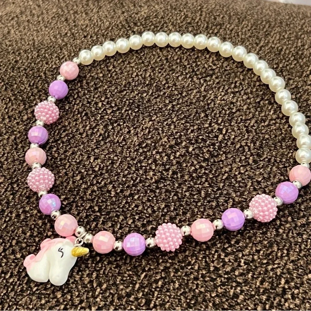 Unicorn Charm Beaded Necklace for Little Girls Children Jewelry Kids Gift